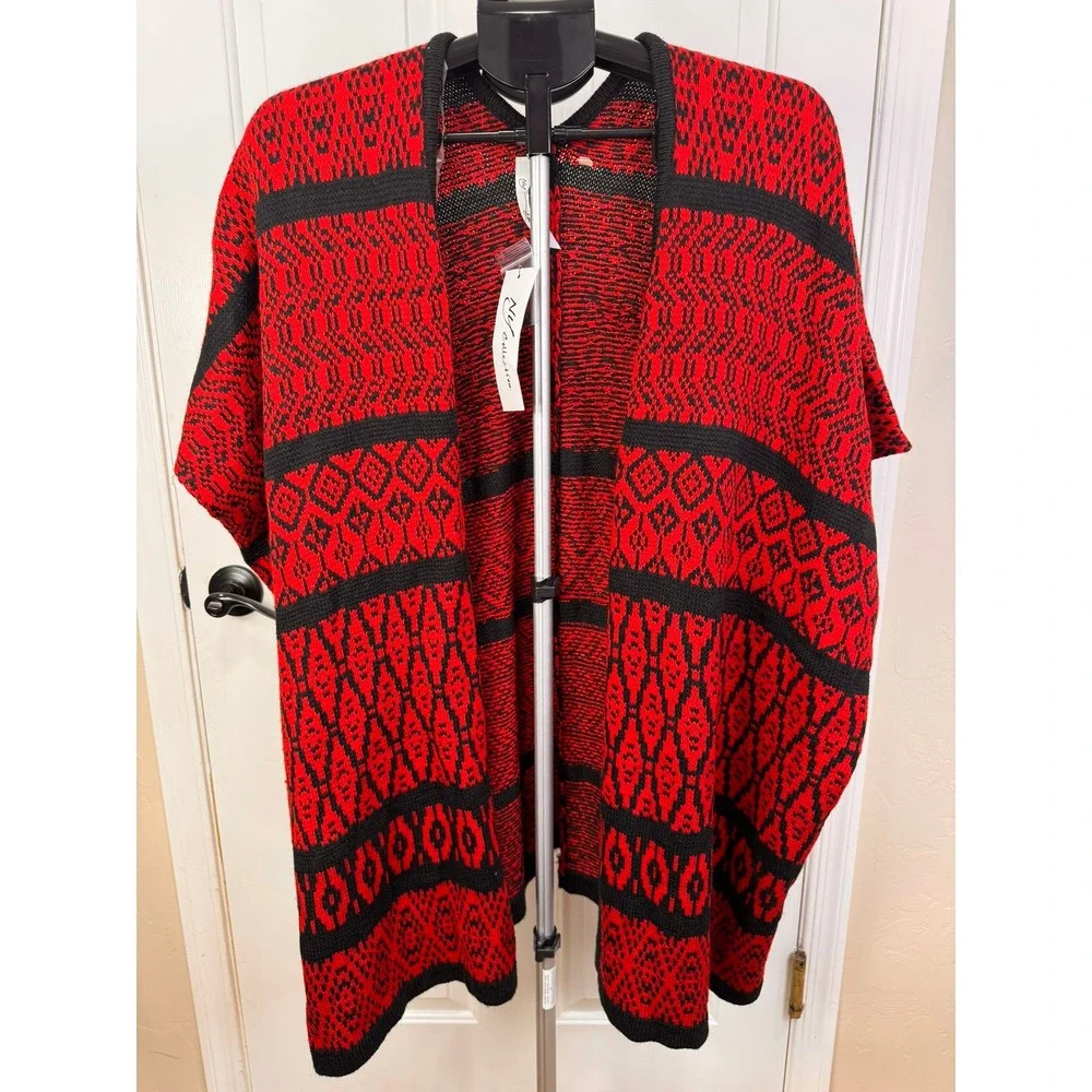 NEW NY Collection Black and red knit on hook closure cardigan sweater Size L/XL
